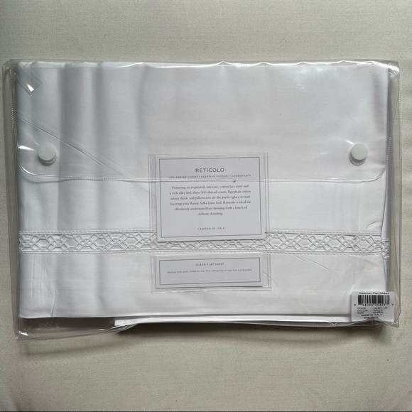 NEW LUXE Reticolo Flat Sheet by Annie Selke (White), Queen Size, 500TC - Picture 3 of 5